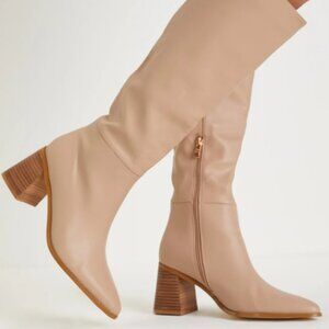 Holden Biscuit Beige Pointed-Toe Knee-High Boots